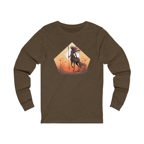 Unisex Centaur Warrior Long Sleeve T Shirt S Heather Brown 