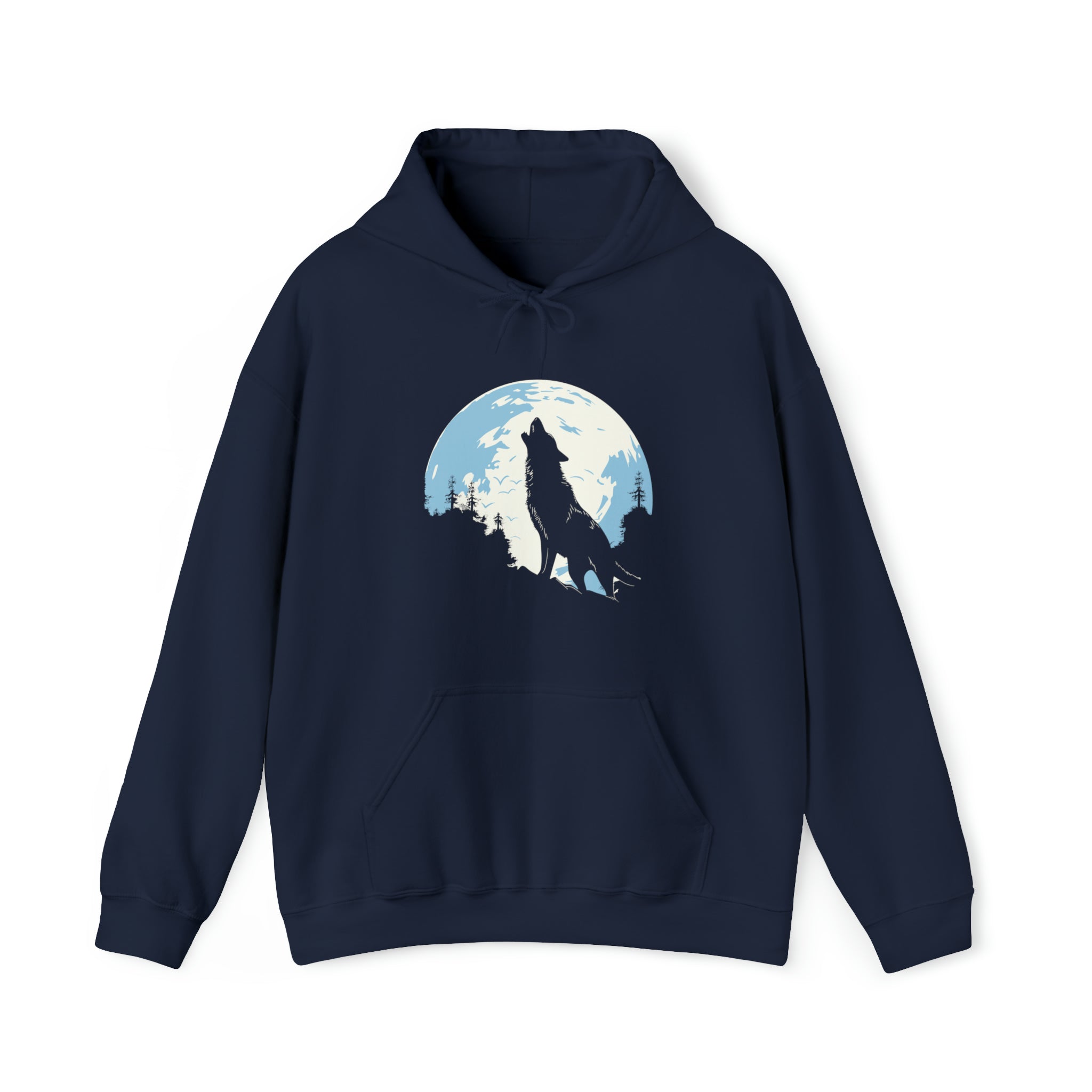 Unisex Howling Wolf Hoodie Navy S 