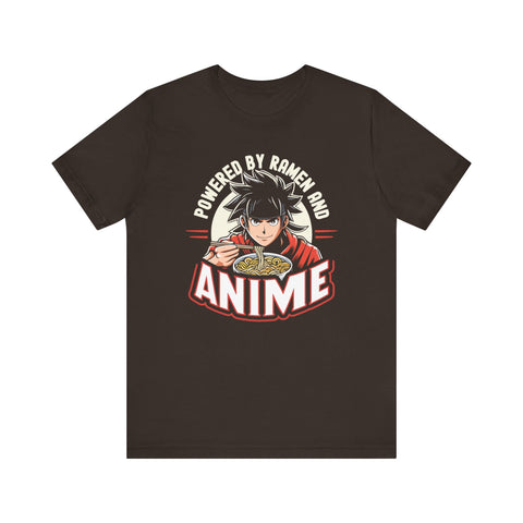 Unisex Powered by Ramen and Anime T Shirt Brown S 