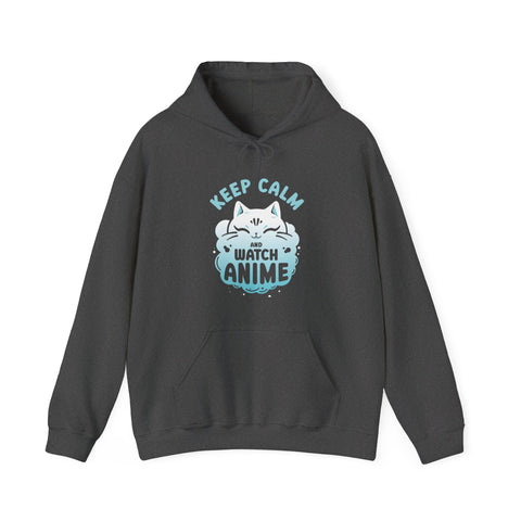 Unisex Keep Calm and Watch Anime Hoodie Dark Heather S 