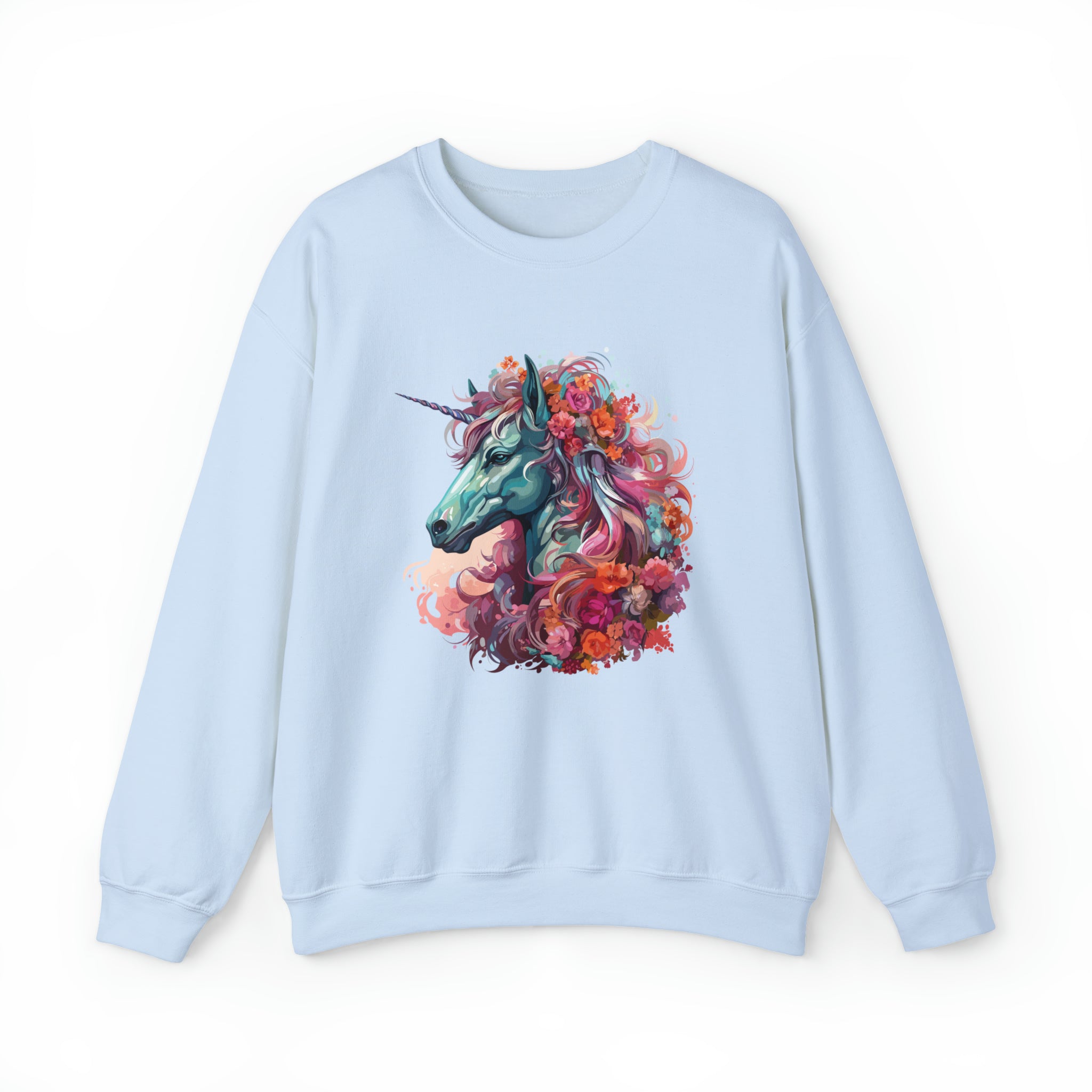 Unisex Unicorn Flowers Sweatshirt S Light Blue 