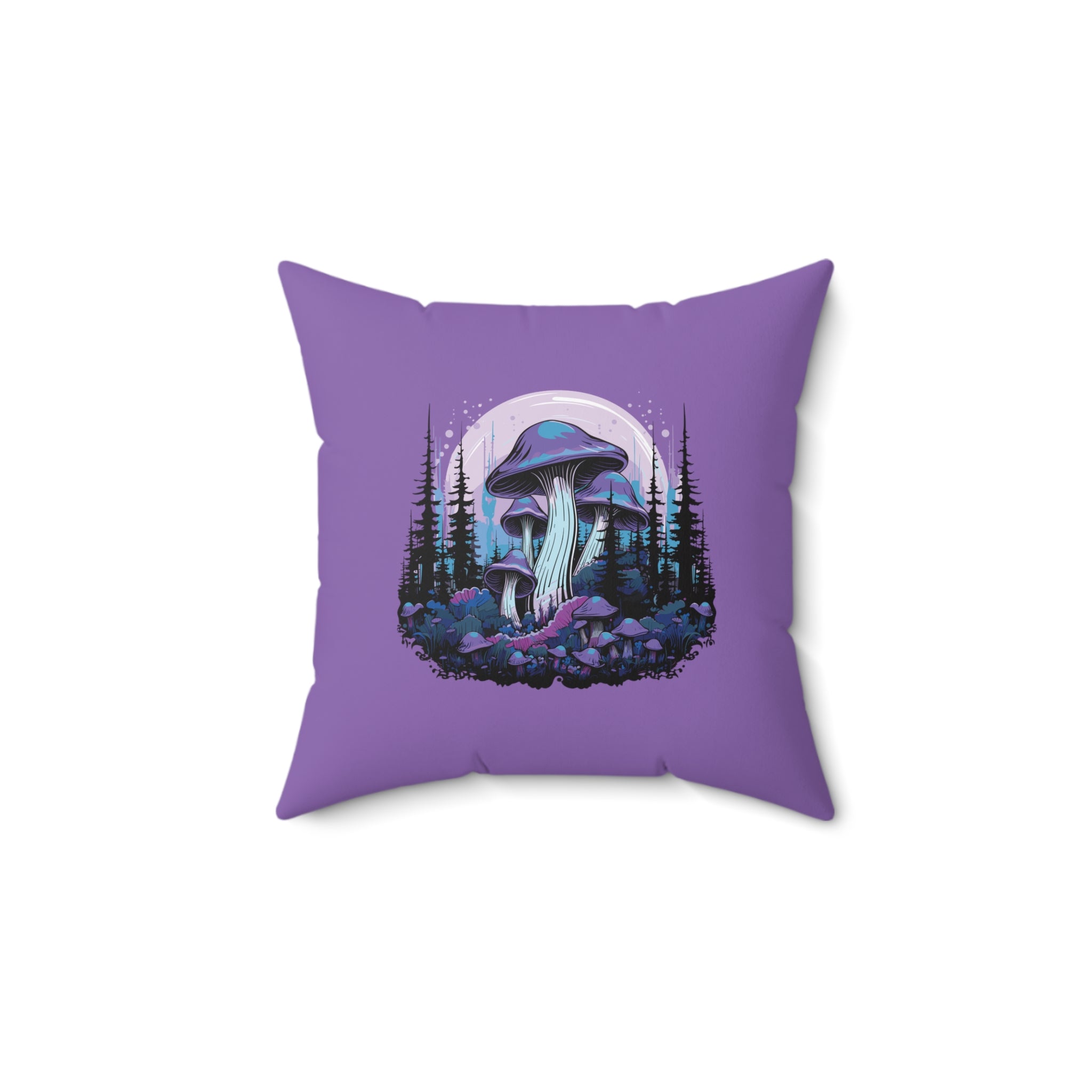 Purple Mushroom Forest Pillow 14" × 14"  