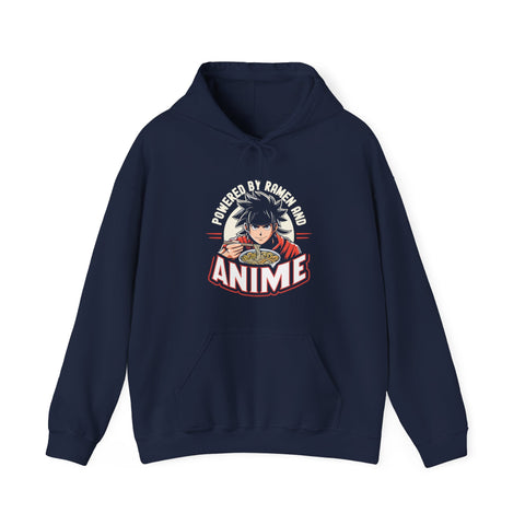 Unisex Powered by Ramen and Anime Hoodie Navy S 