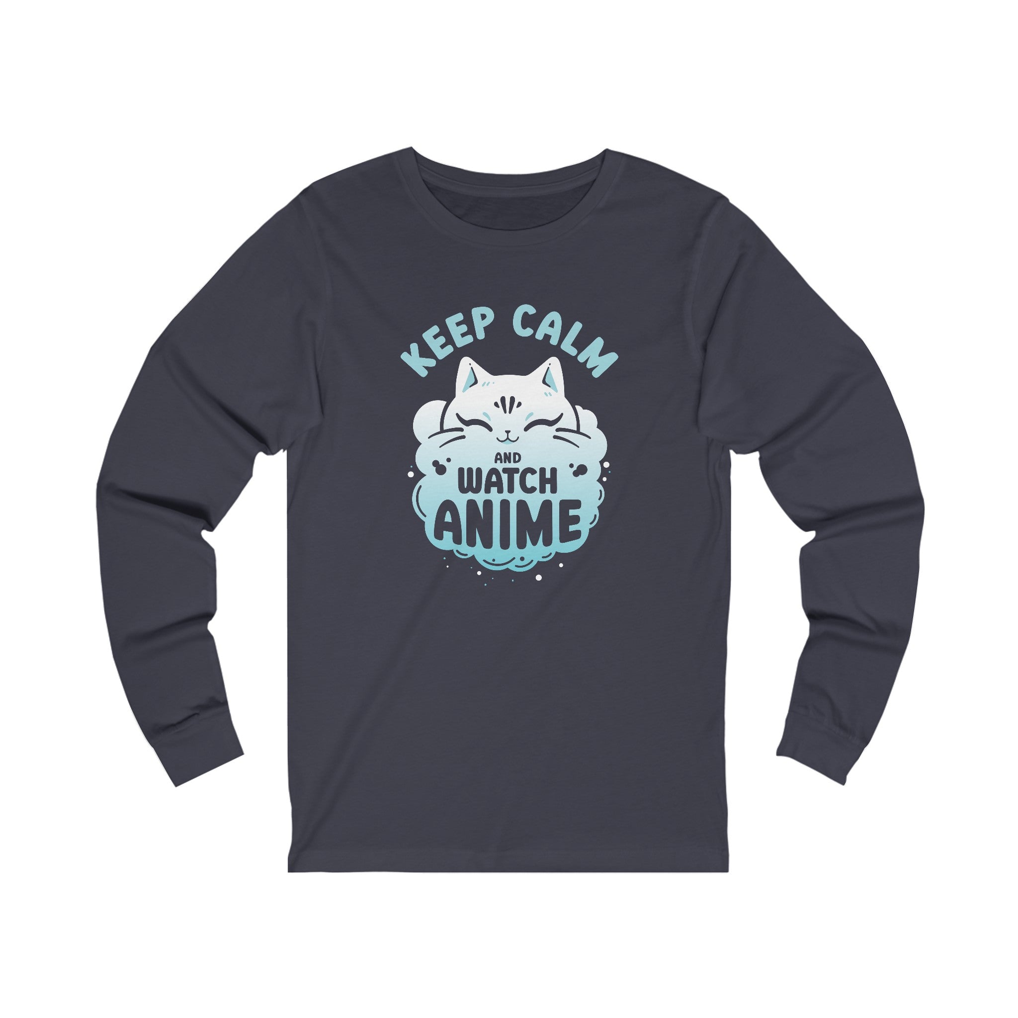 Unisex Keep Calm and Watch Anime Long Sleeve T Shirt S Heather Navy 