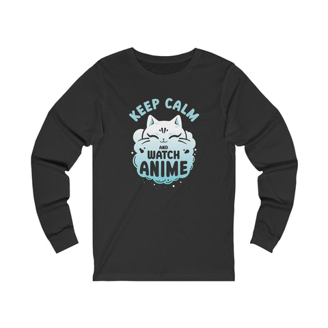 Unisex Keep Calm and Watch Anime Long Sleeve T Shirt S Dark Grey Heather 