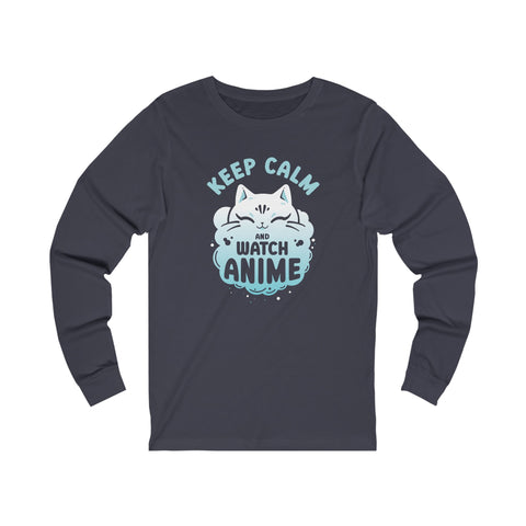 Unisex Keep Calm and Watch Anime Long Sleeve T Shirt S Heather Navy 