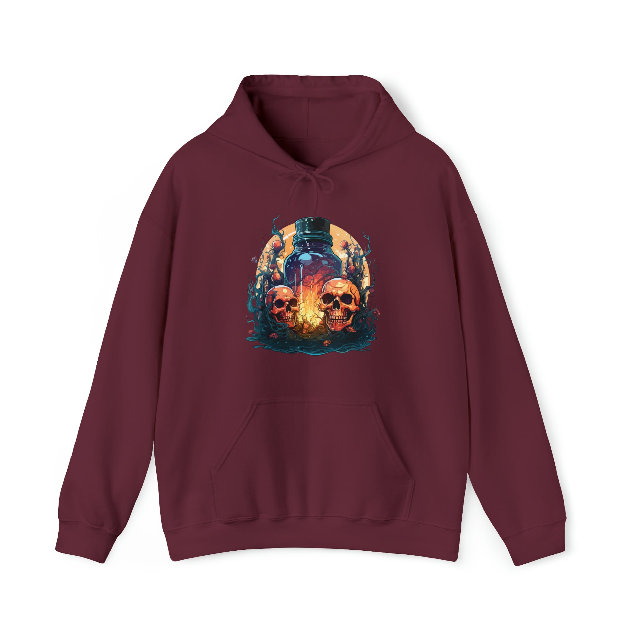 Unisex Magic Potion & Skulls Hoodie Maroon S 