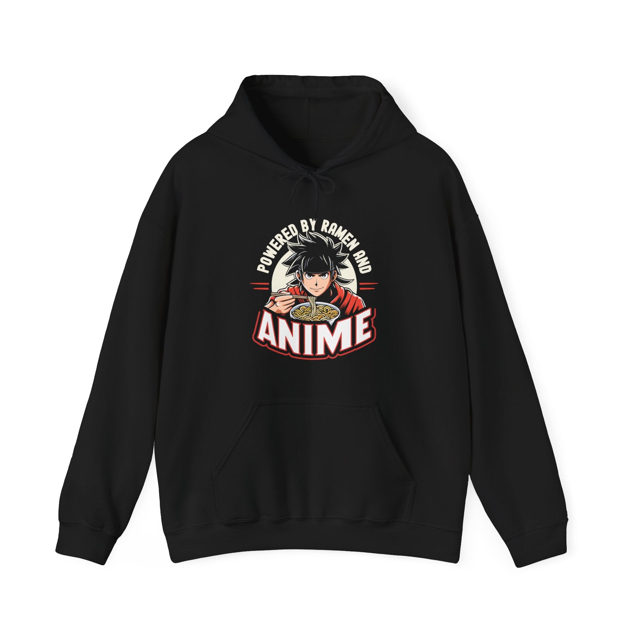 Unisex Powered by Ramen and Anime Hoodie Black S 