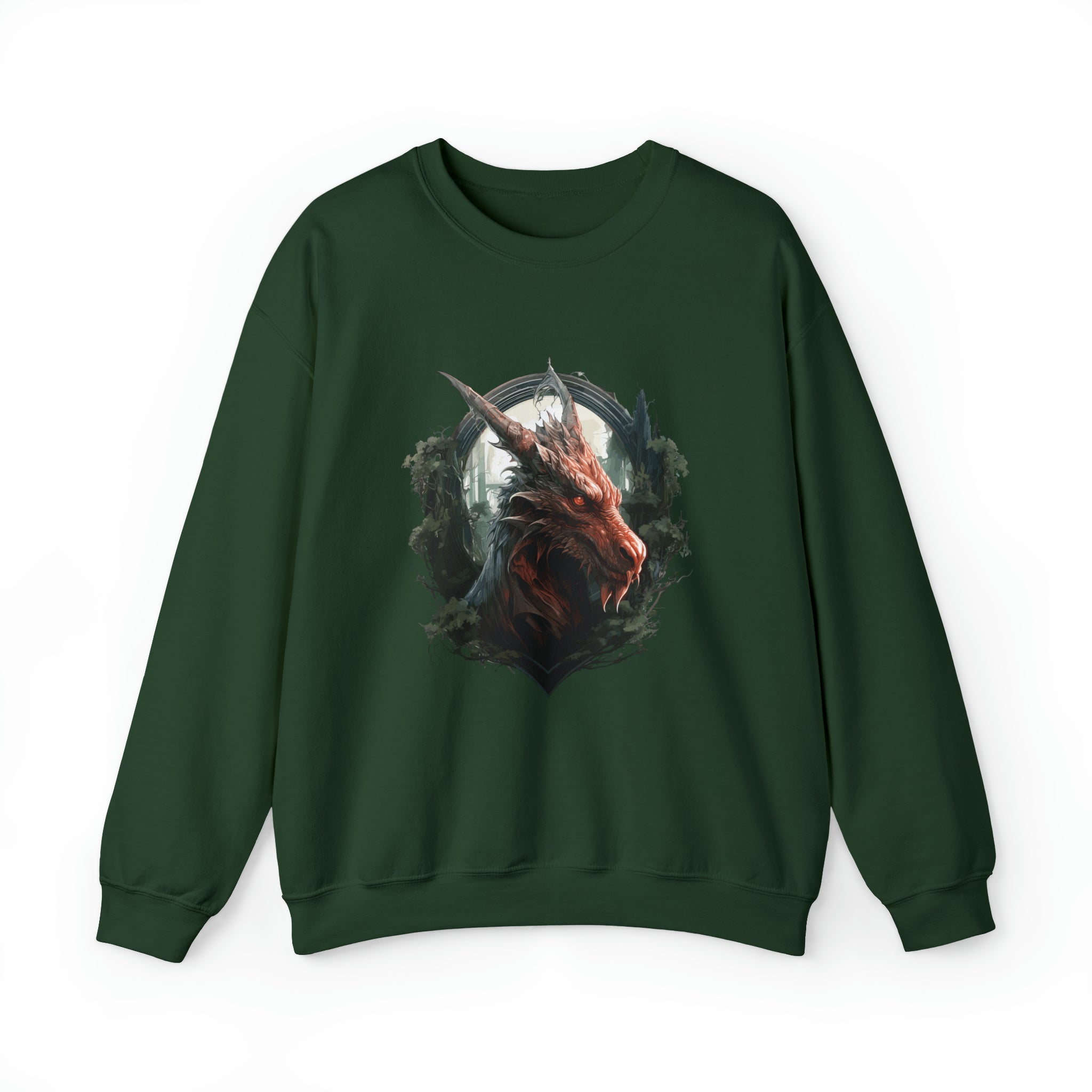 Unisex Dragon Face Sweatshirt S Forest Green 