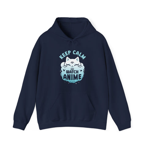 Unisex Keep Calm and Watch Anime Hoodie Navy S 