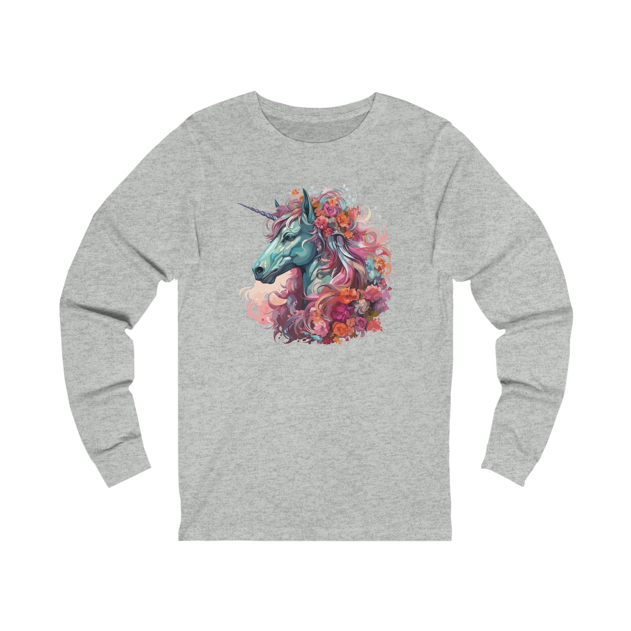 Unisex Unicorn Flowers Long Sleeve T Shirt   