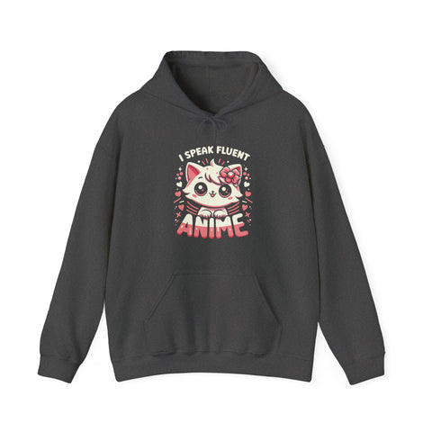 Unisex I Speak Fluent Anime Cute Cat Hoodie Dark Heather S 