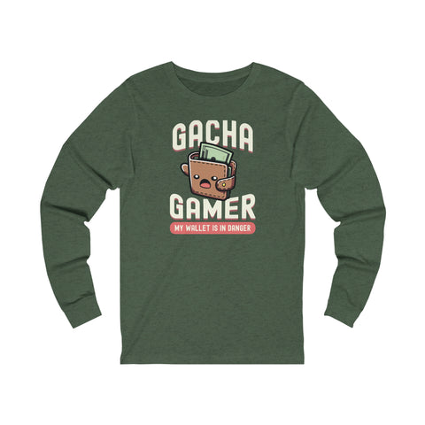 Unisex Gacha Gamer My Wallet is in Trouble Long Sleeve T Shirt S Heather Forest 