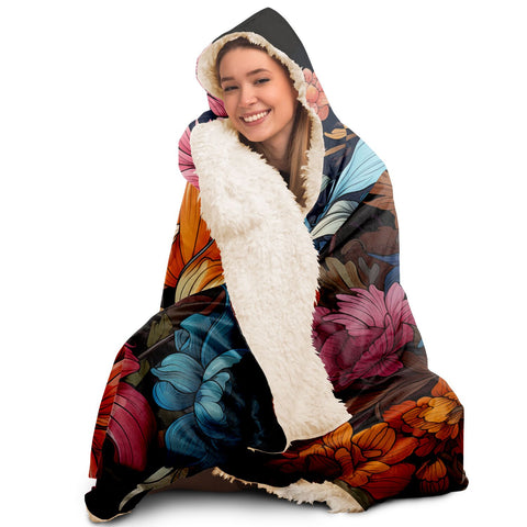 Colorful Flowers Hooded Blanket   