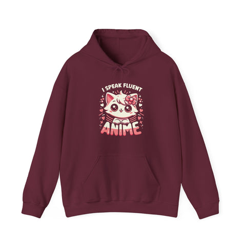 Unisex I Speak Fluent Anime Cute Cat Hoodie Maroon S 