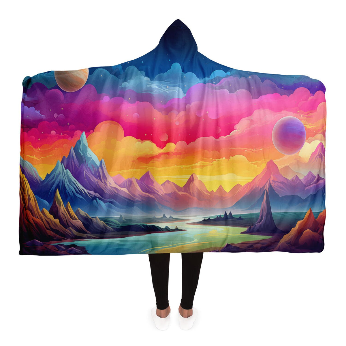 Dreamy Mountainscape Hooded Blanket Large Premium Sherpa 