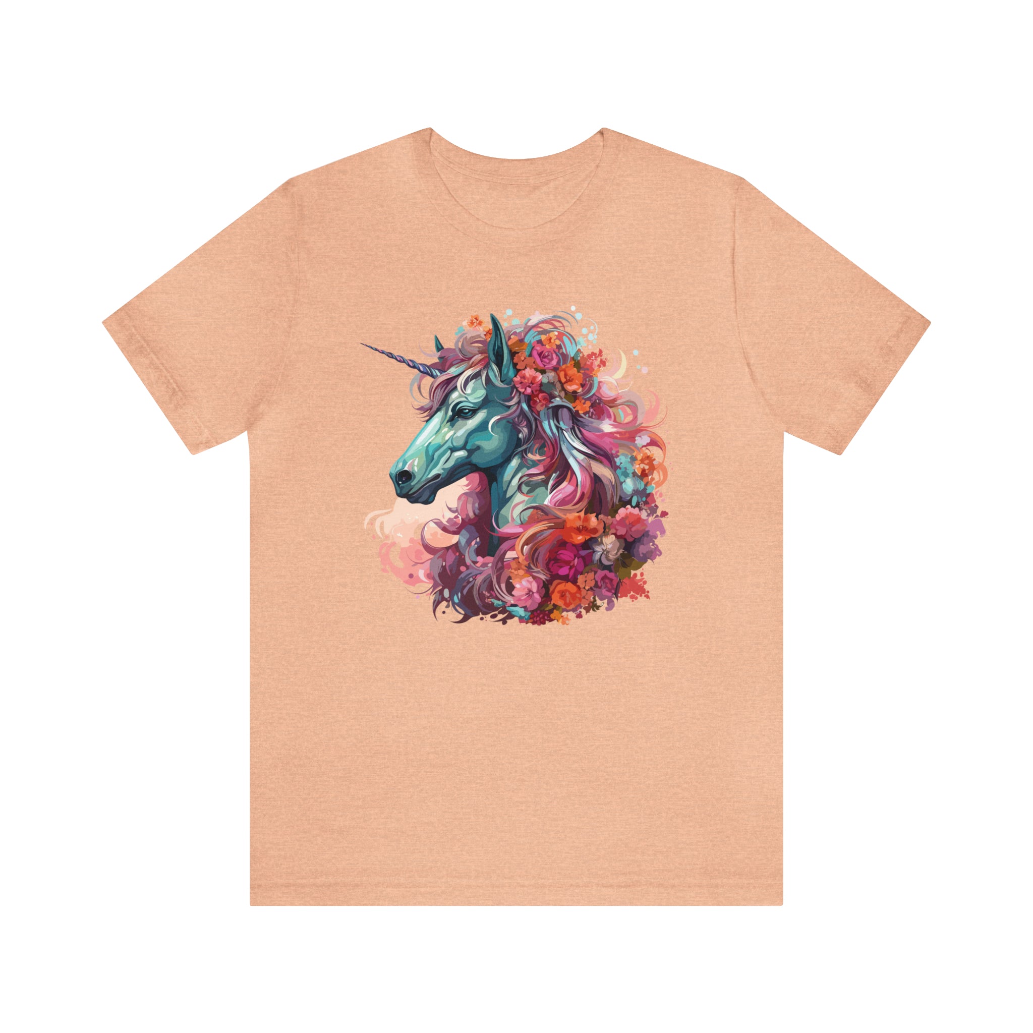 Unisex Unicorn Flowers T Shirt Heather Peach S 