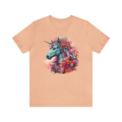 Unisex Unicorn Flowers T Shirt Heather Peach S 