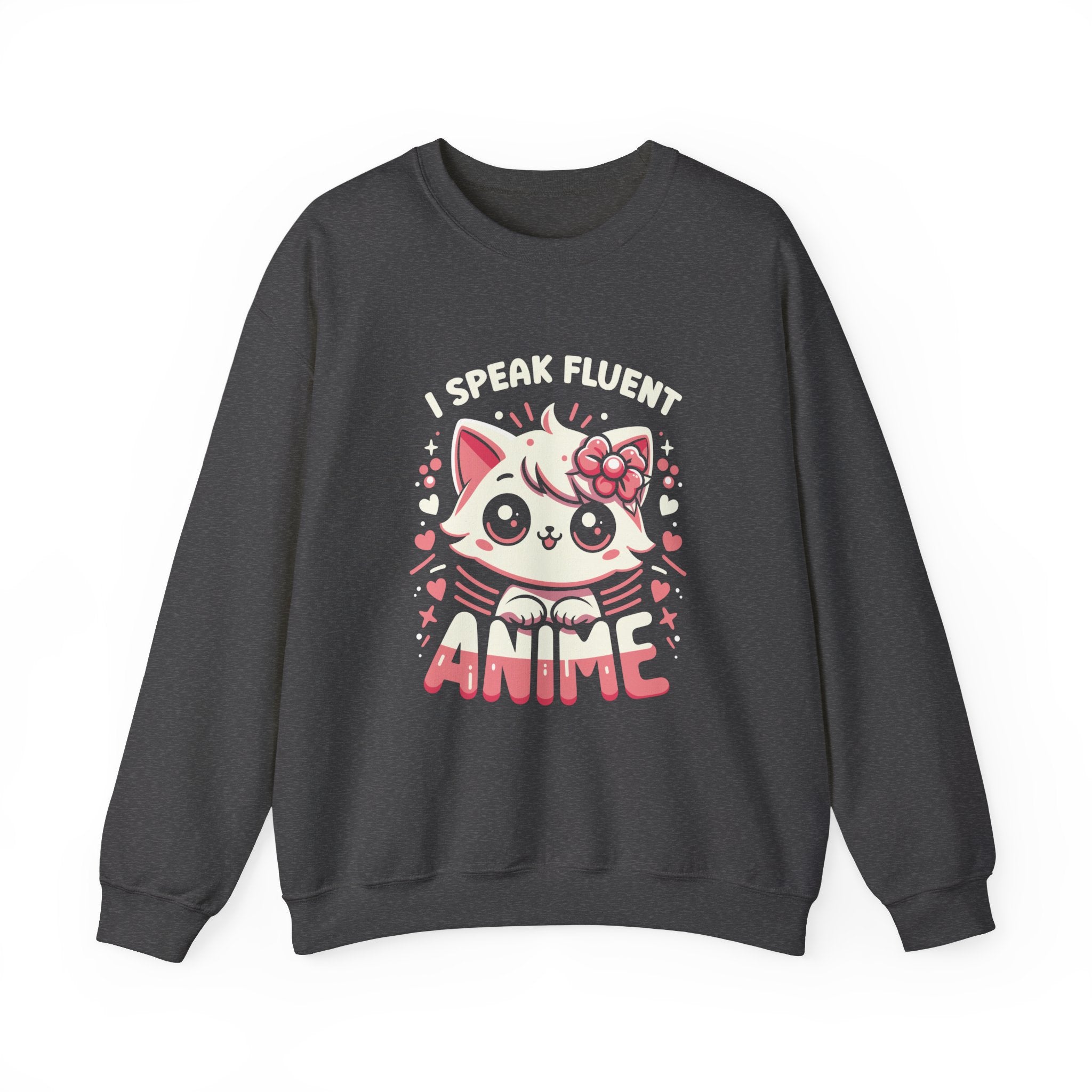 Unisex I Speak Fluent Anime Cute Cat Sweatshirt S Dark Heather 