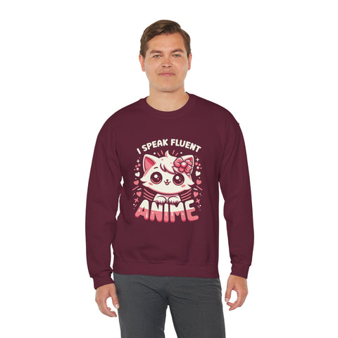 Unisex I Speak Fluent Anime Cute Cat Sweatshirt   