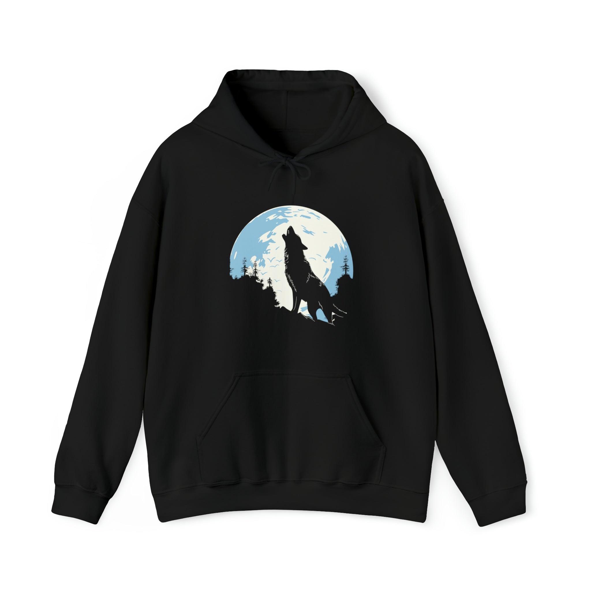 Unisex Howling Wolf Hoodie Black S 