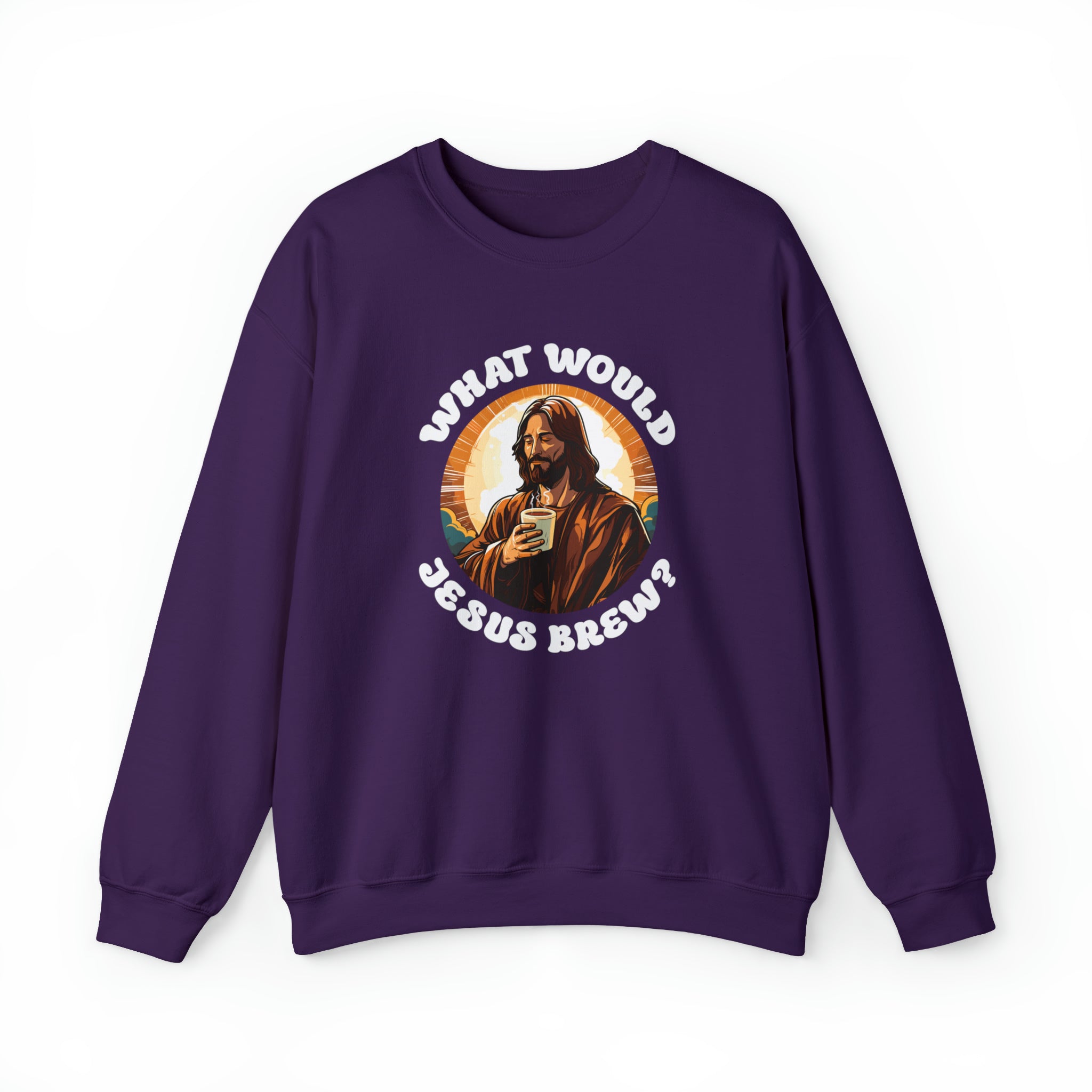 Unisex What Would Jesus Brew Coffee Sweatshirt S Purple 