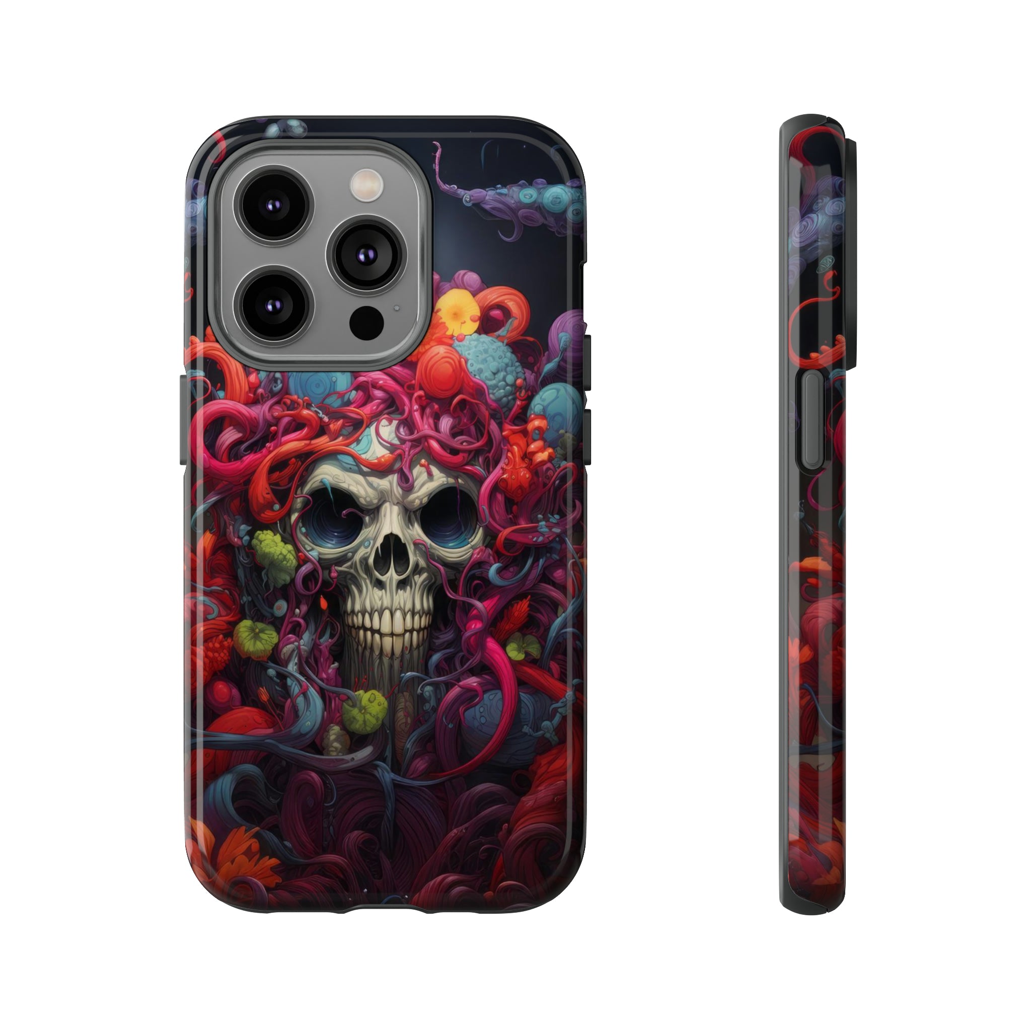 Psychedelic Skull & Tentacles Phone Case iPhone 14 Pro Glossy 