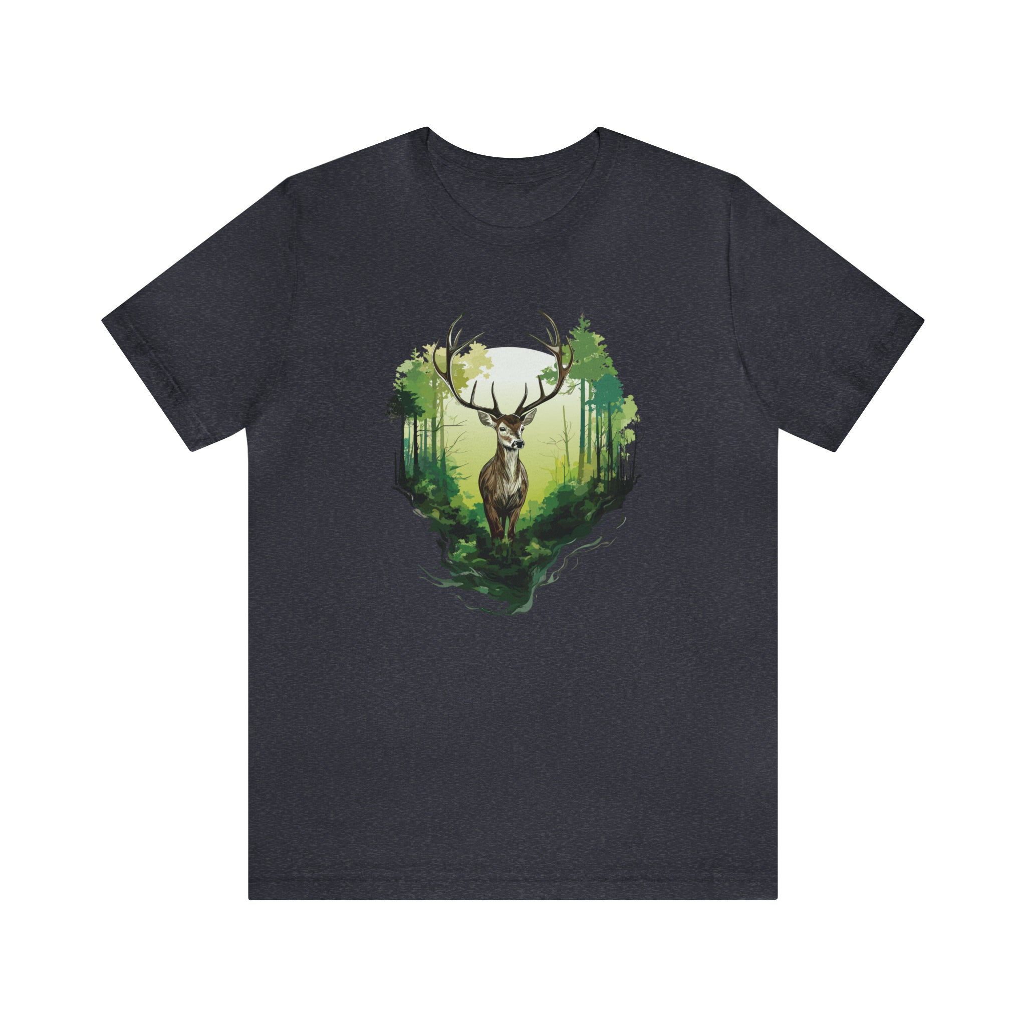 Unisex Forest Deer T Shirt Heather Navy S 