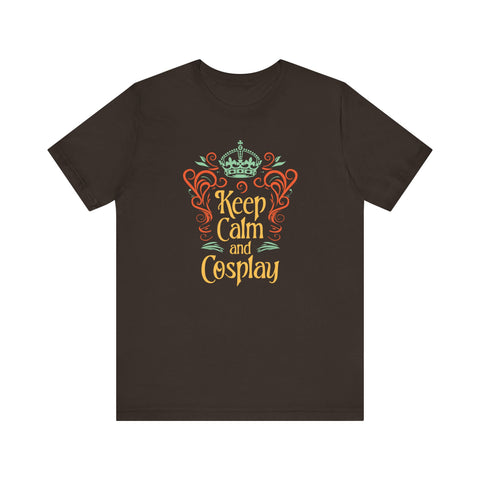 Unisex Keep Calm and Cosplay T Shirt Brown S 