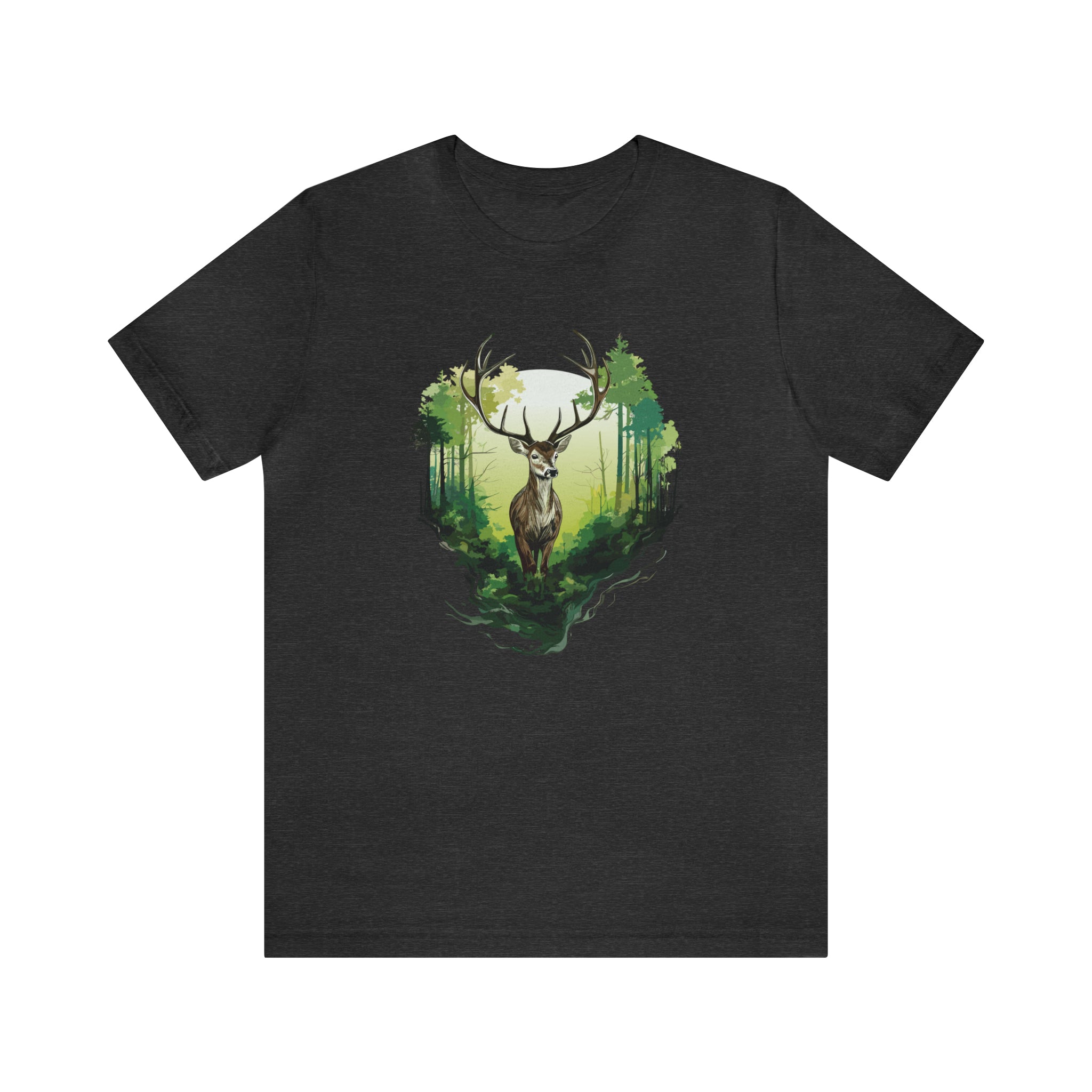 Unisex Forest Deer T Shirt Dark Grey Heather S 