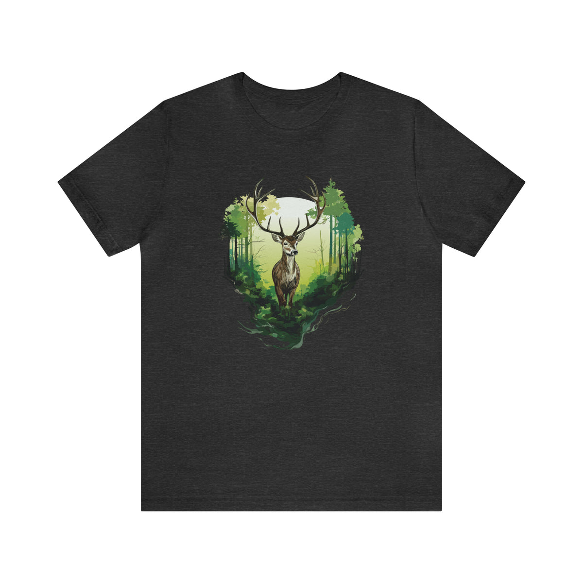 Unisex Forest Deer T Shirt Dark Grey Heather S 