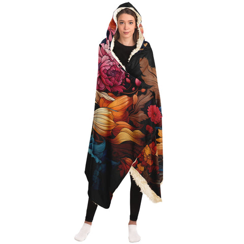 Colorful Flowers Hooded Blanket   