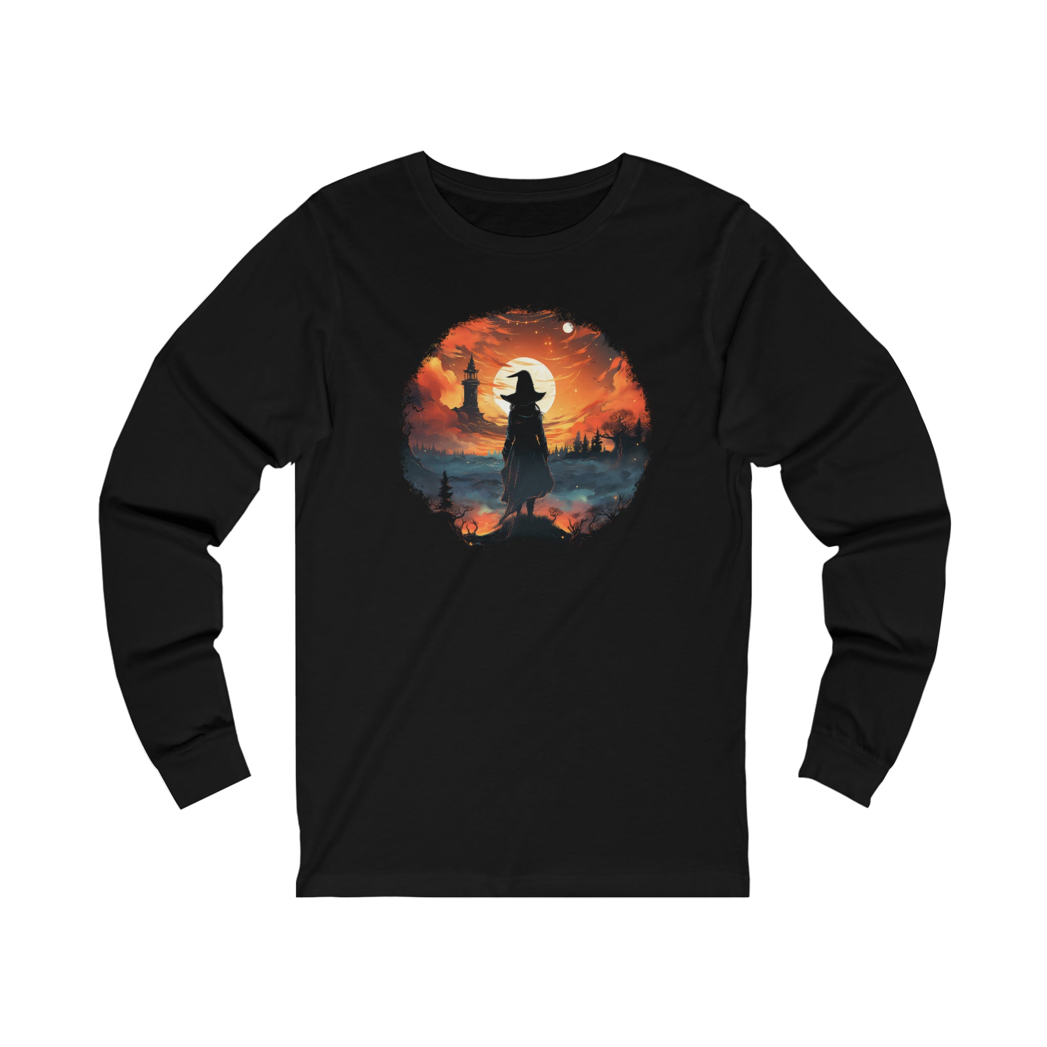 Unisex Witch Silhouette Long Sleeve T Shirt S Black 