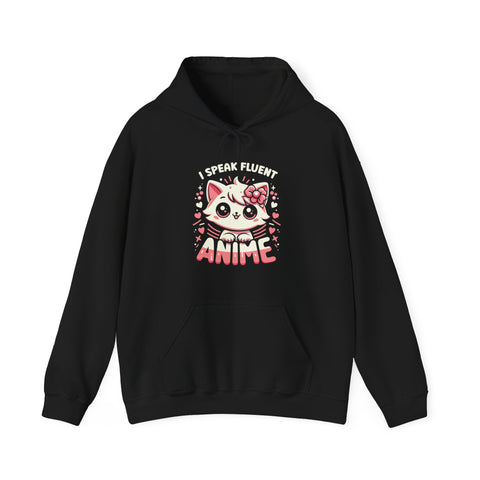 Unisex I Speak Fluent Anime Cute Cat Hoodie Black S 