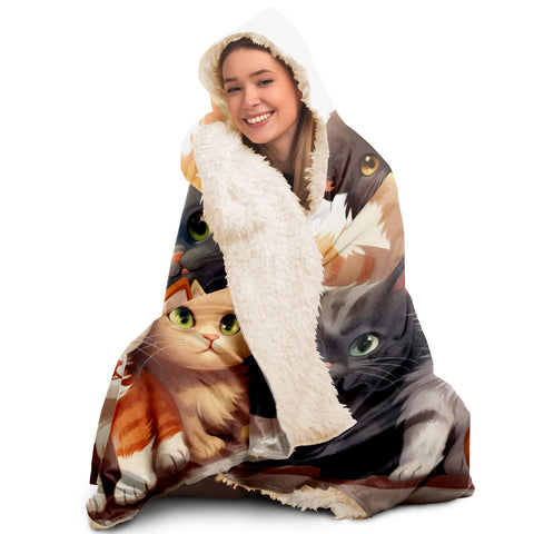 Cute Kitties Hooded Blanket   