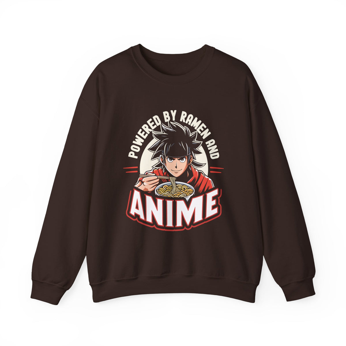 Unisex Powered by Ramen and Anime Sweatshirt S Dark Chocolate 