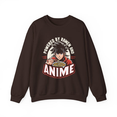 Unisex Powered by Ramen and Anime Sweatshirt S Dark Chocolate 