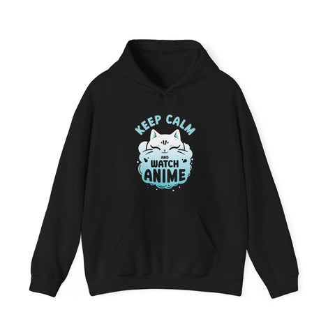 Unisex Keep Calm and Watch Anime Hoodie Black S 