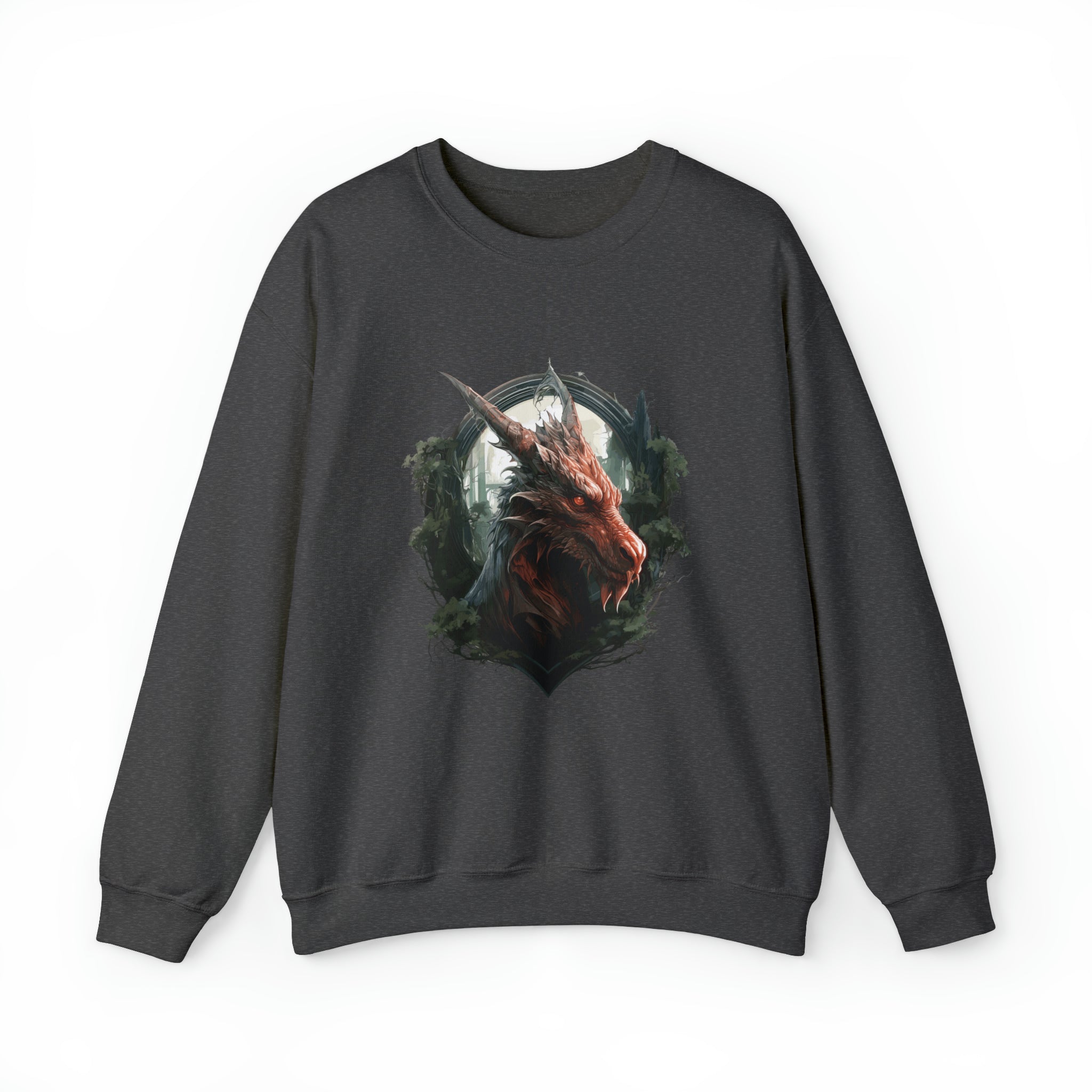 Unisex Dragon Face Sweatshirt S Dark Heather 