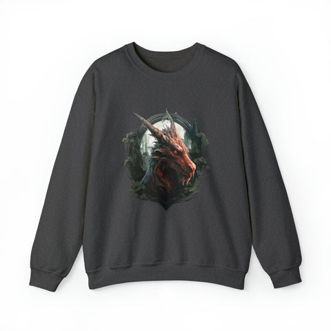 Unisex Dragon Face Sweatshirt S Dark Heather 