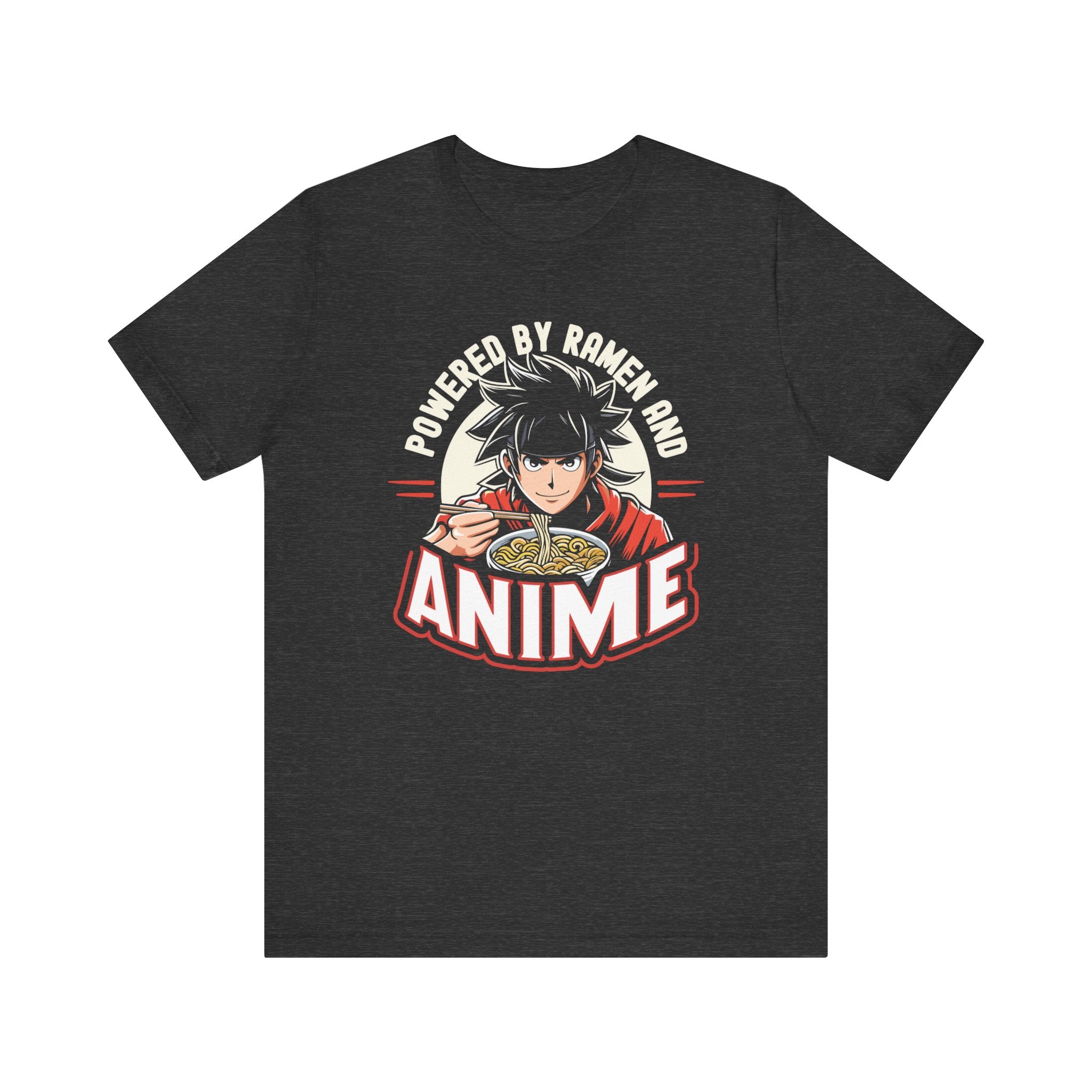 Unisex Powered by Ramen and Anime T Shirt Dark Grey Heather S 