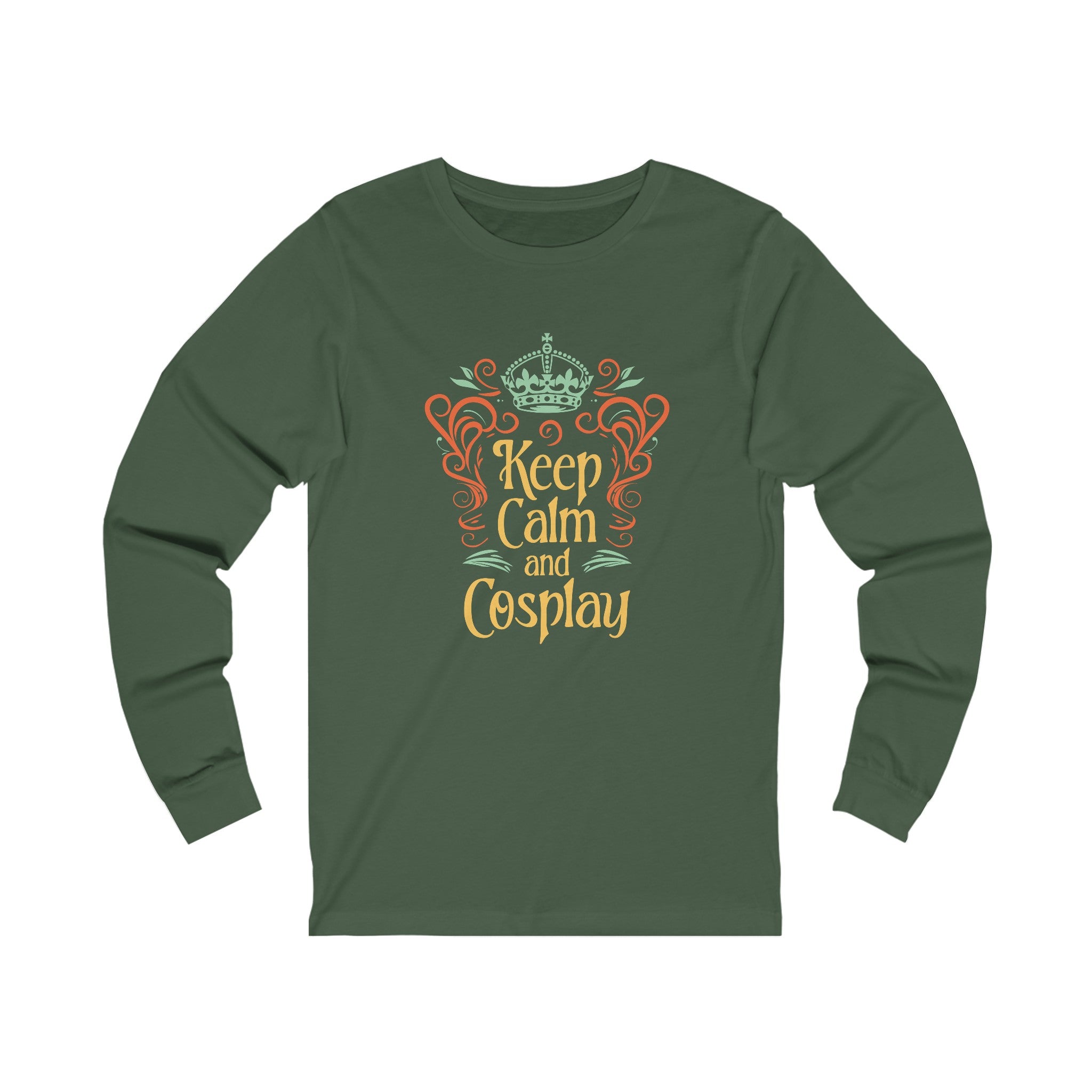 Unisex Keep Calm and Cosplay Long Sleeve T Shirt S Heather Forest 