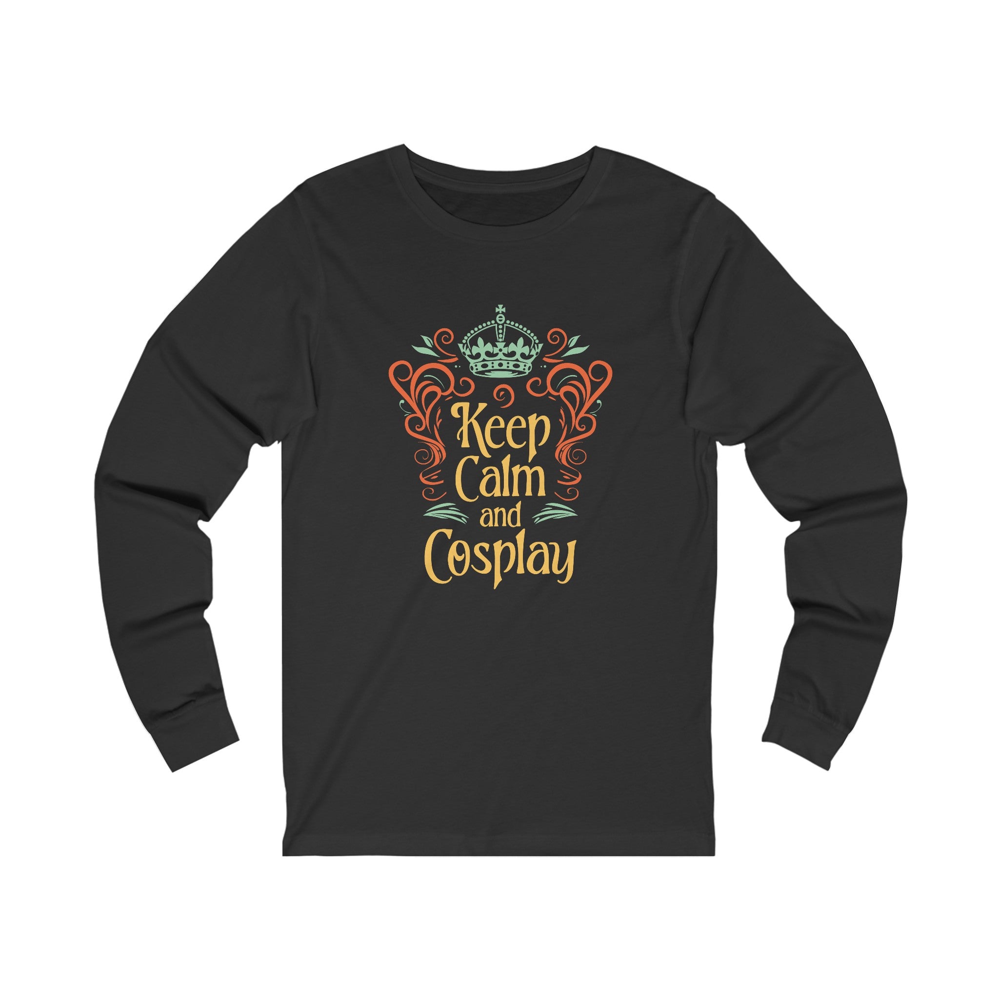 Unisex Keep Calm and Cosplay Long Sleeve T Shirt S Dark Grey Heather 