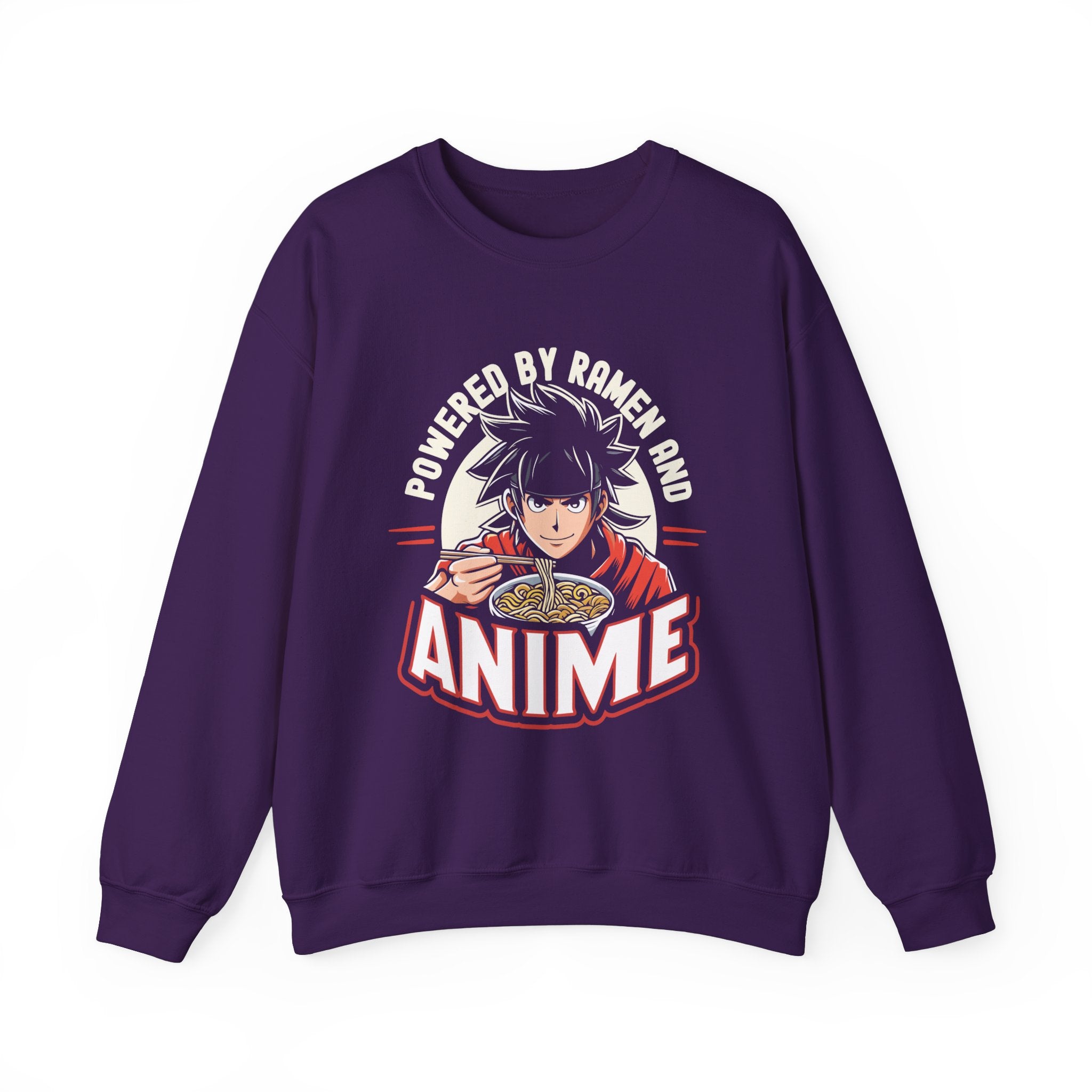 Unisex Powered by Ramen and Anime Sweatshirt S Purple 