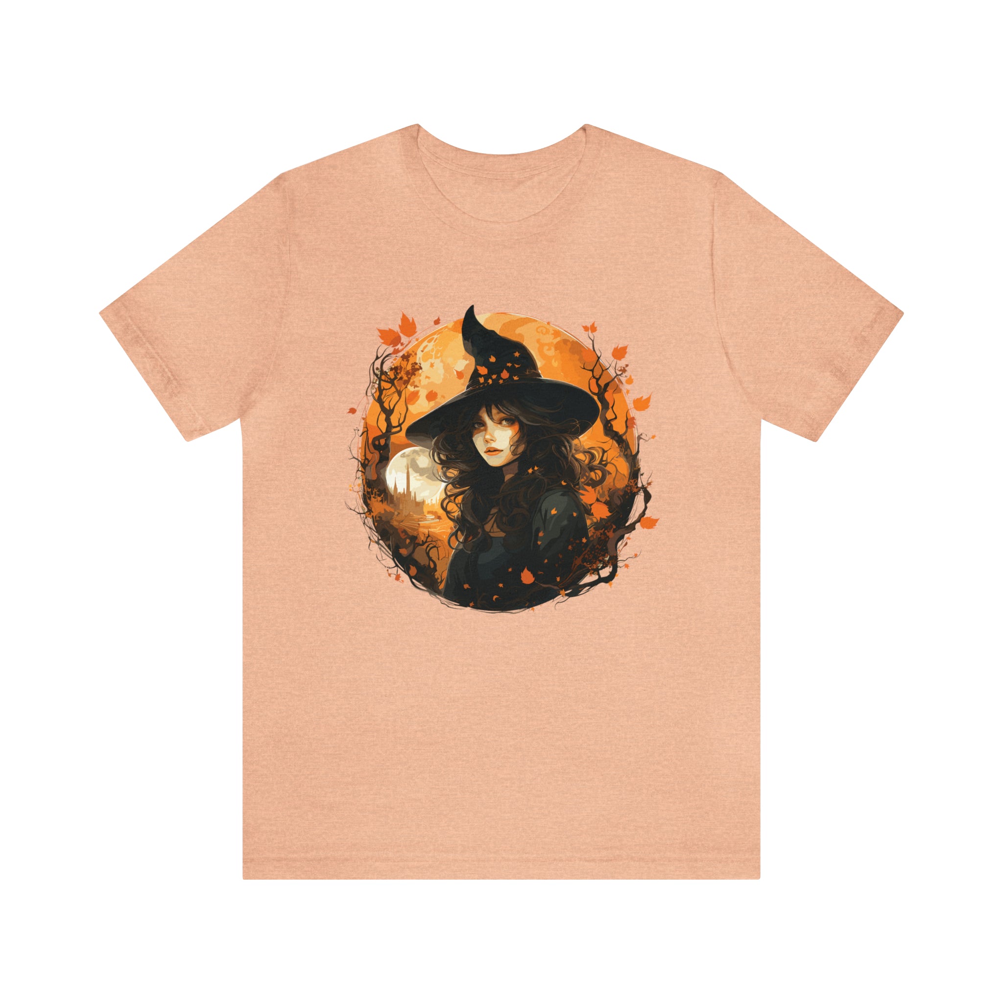 Unisex Autumn Witch T Shirt Heather Peach S 