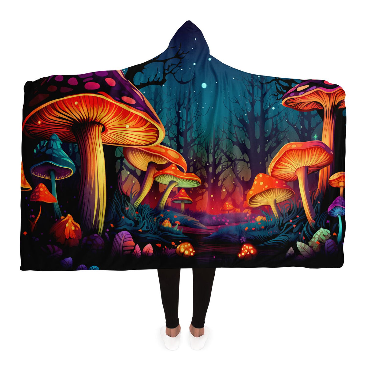 Mushroom Forest Hooded Blanket Large Premium Sherpa 