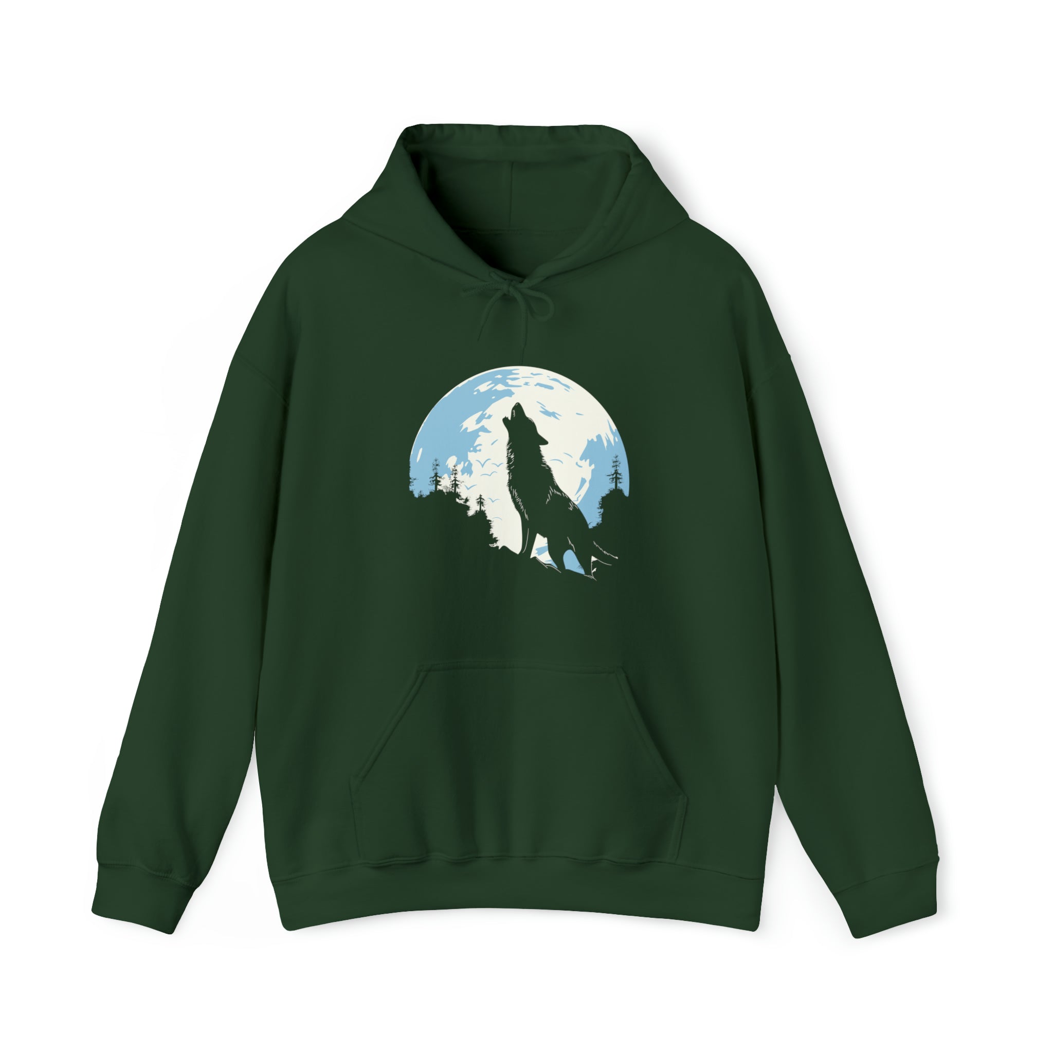 Unisex Howling Wolf Hoodie Forest Green S 