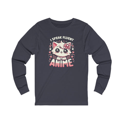 Unisex I Speak Fluent Anime Cute Cat Long Sleeve T Shirt S Heather Navy 