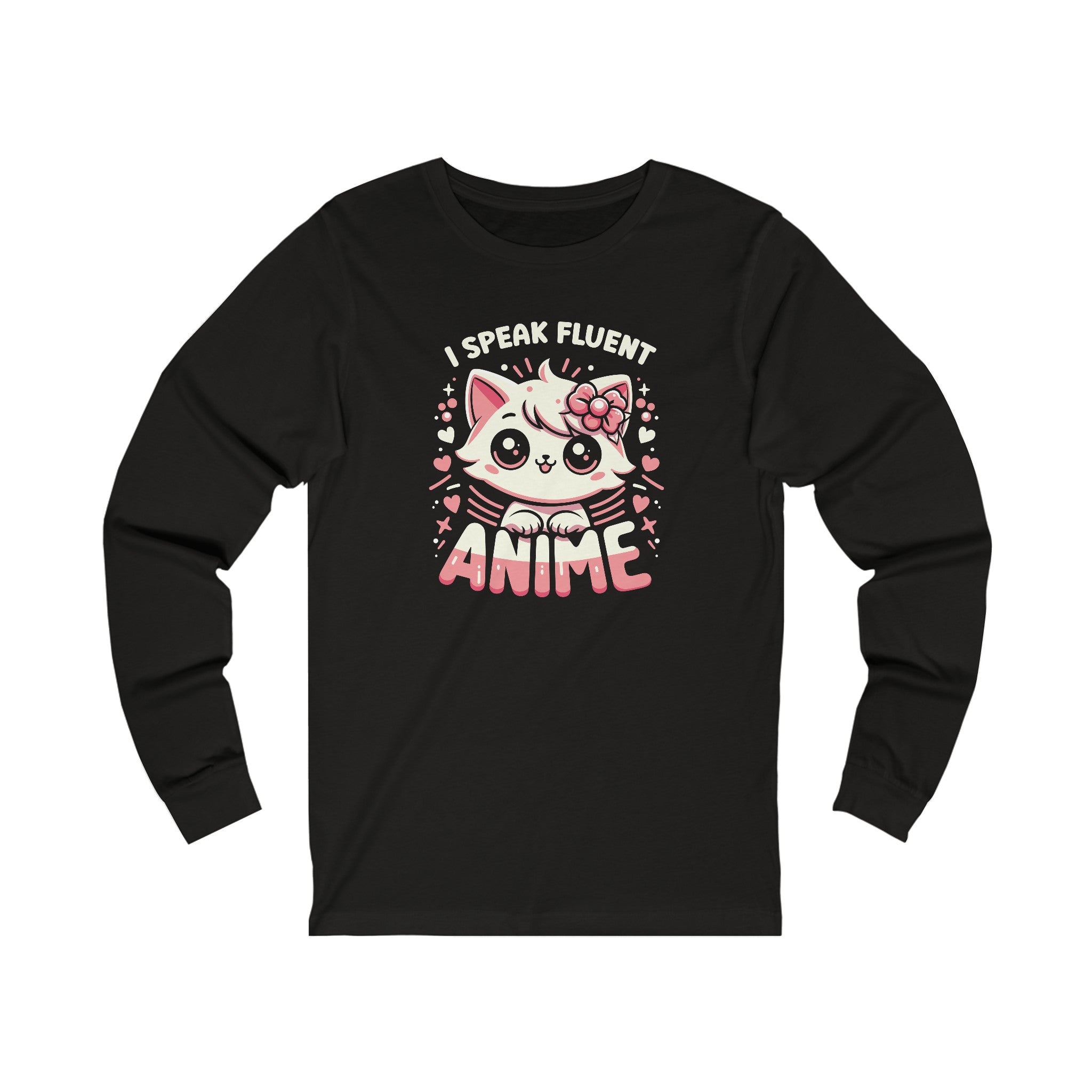 Unisex I Speak Fluent Anime Cute Cat Long Sleeve T Shirt M Black Heather 