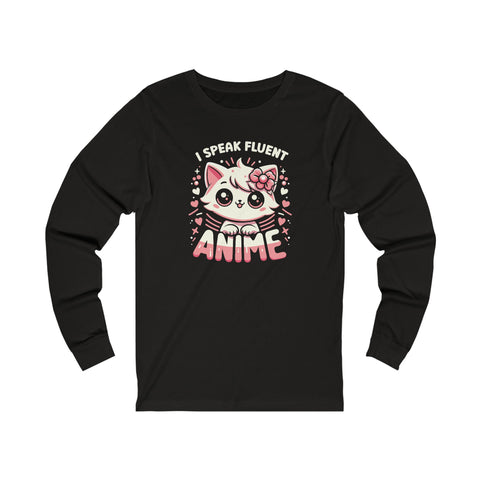 Unisex I Speak Fluent Anime Cute Cat Long Sleeve T Shirt M Black Heather 